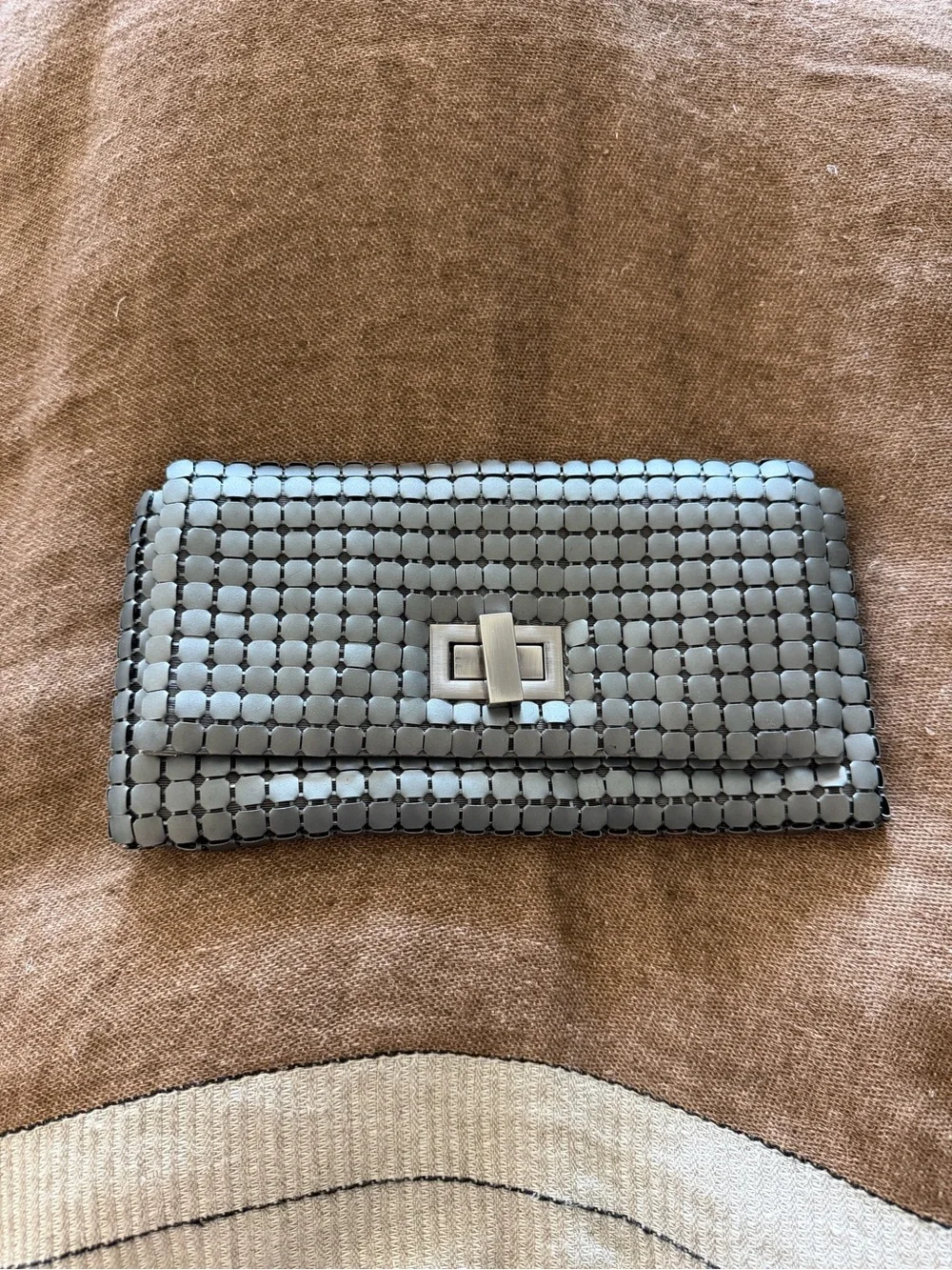 BCBGMaxAzria Silver Woven-Panel Clutch